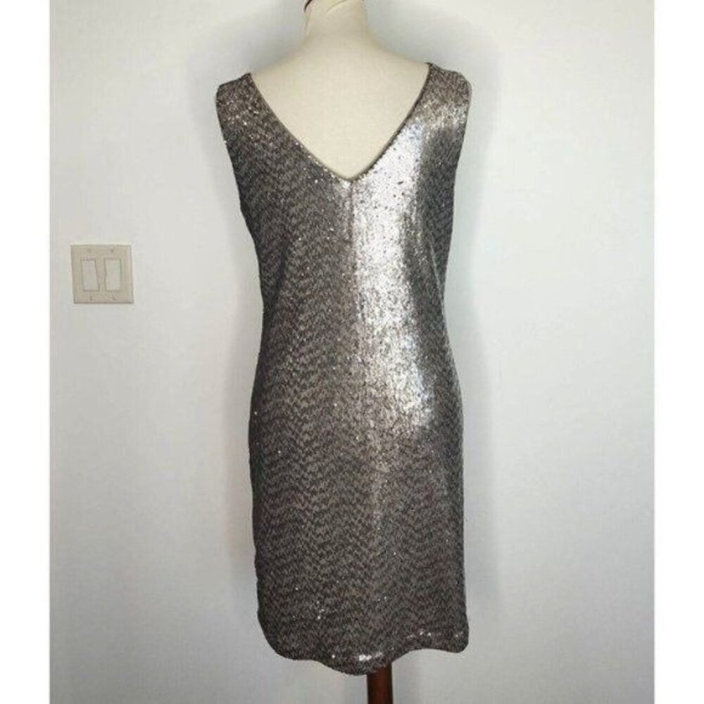 White House Black Market Sequin Dress Silver Gold M Cocktail Party Metallic - Picture 7 of 10